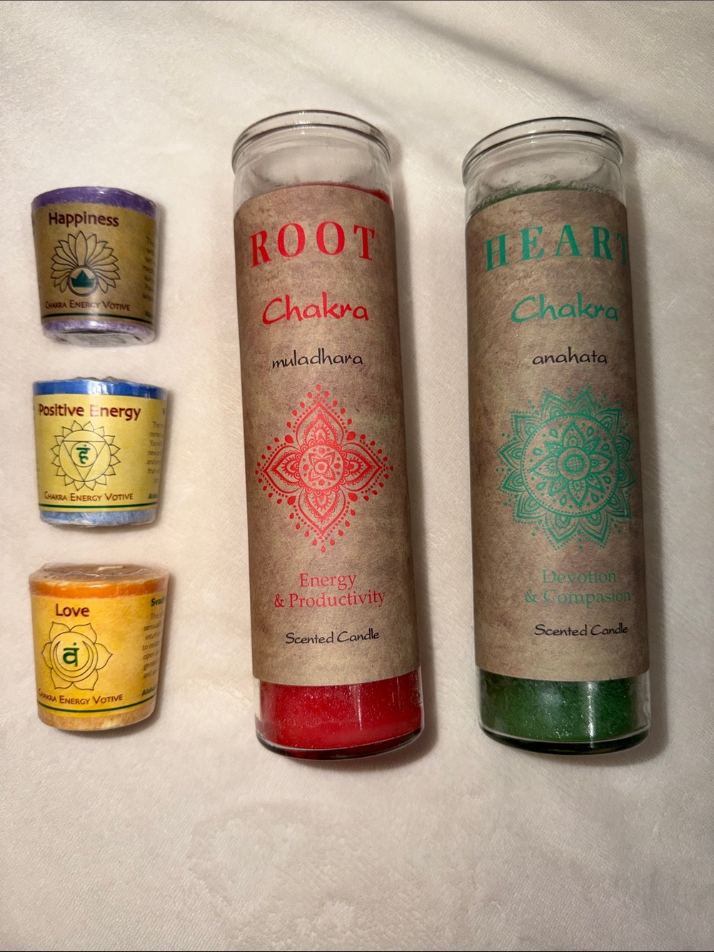 Root & Heart Chakra Scented Candle Set with Mini Votives